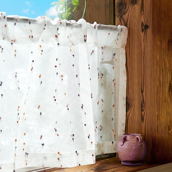 FRKSMD-Semi Sheer Kitchen Curtains for Window 24 Inch Mini Pom-Pom Voile Tier Curtains Light Filtering Small Drapes for Bedroom Living Room Rod Pocket 2 Panels Amber Bloom