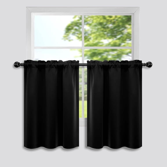 FRKSMD-Short Blackout Tier Curtains, Room Darkening RV/Basement Small Window Curtains, Thermal Insulated, 34W x 24L