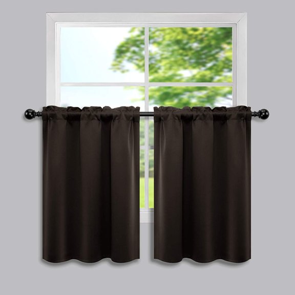 FRKSMD-Short Curtains for Windows,Rustic Primitive Blackout Dark Chocolate Brown Curtains 2 Panels for Kitchen Bathroom,36 Inch Length