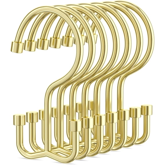 FRKSMD-Shower Curtain Hooks, Shower Curtain Rings, Durable Gold Shower Curtain Hangers, Smooth Glide Double Hook Shower Curtain Hooks, Simple Shower Hooks for Shower Curtain, Gold, 12 Pack-Cylinders