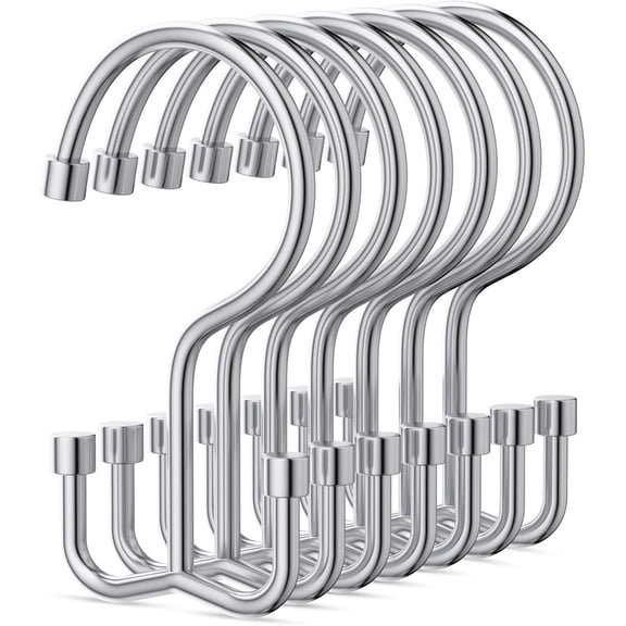 FRKSMD-Shower Curtain Hooks, Shower Curtain Rings, Durable Rust Proof Shower Curtain Hangers, Shower Rings for Curtain, Double Glide Shower Hooks for Shower Curtain, Chrome, 12 Pack-Cylinders