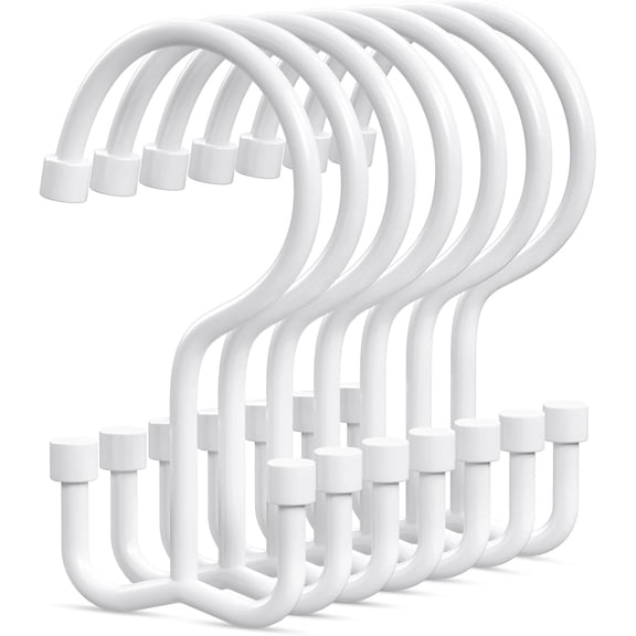 FRKSMD-Shower Curtain Hooks, Shower Curtain Rings, Durable Shower Curtain Hangers Rust Proof, Double Glide Shower Rings for Curtain, Simple Shower Hooks for Shower Curtain, White, 24 Pack-Cylinders
