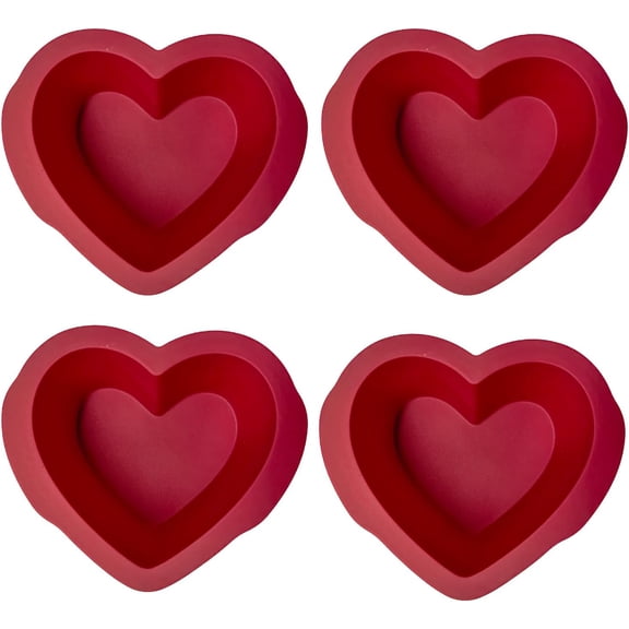 FRKSMD-Silicone Heart Shaped Cake Pans Set of 4, NonStick Easy Release Heart Silicone Mini Cake Molds for Baking Bread, 4X2 inch Brownies Pan Set for Oven, Microwave, Air Fryer and Freezer