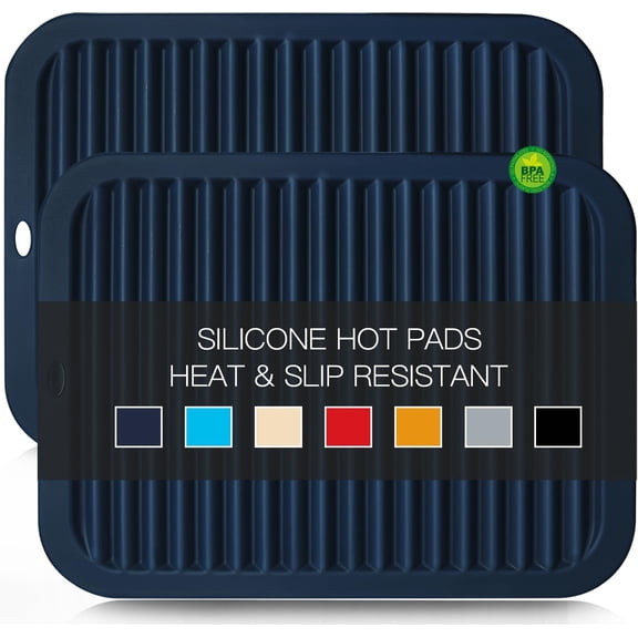 FRKSMD-Silicone Mats for Kitchen Counter, 9x12'' Trivets for Hot Pots and Pans, Navy Blue Silicone Trivets for Hot Dishes, Protect Table Quartz Countertops