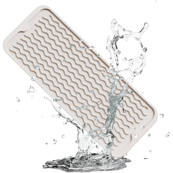 FRKSMD-Silicone Sponge Holder & Sink Caddy Tray (6" x 17") - Narrow Dish Drying Mat for Kitchen Counter - Waterproof Soap Dispenser Organizer, Non-Slip Bathroom Vanity Tray (Cassava White)