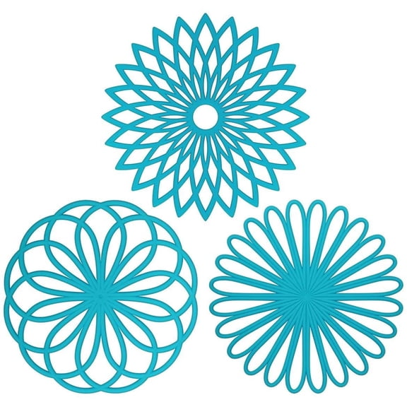 FRKSMD-Silicone Trivet Mat - Kitchen Hot Pads for Pots & Dish - Insulated Teapot Trivet - Flexible, Durable, Non-Slip Large Coasters 3 Set Light Blue