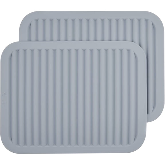 FRKSMD-Silicone Trivets for Hot Dishes, Pots & Pans - Hot Pads for Kitchen, Flexible Small Drying Mat, Large 12x9 Pot Holders, Heat Resistant Quartz Countertop Mat Set of 2, Light Grey