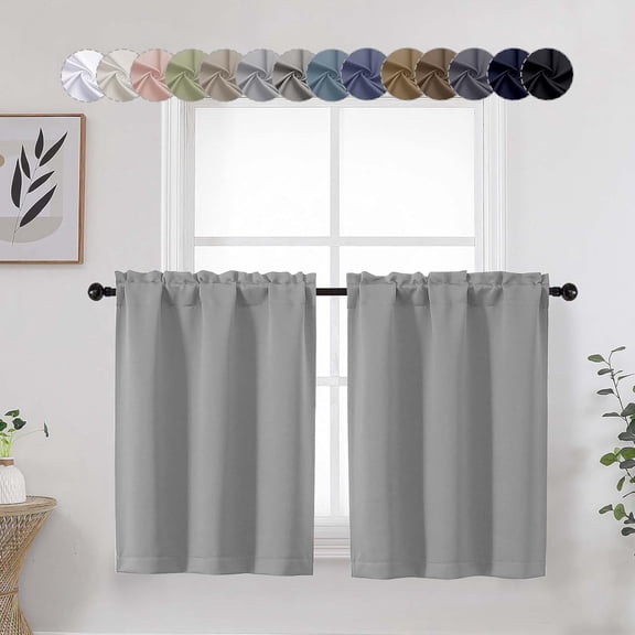 FRKSMD-Silver Grey Kitchen Blackout Curtains 30 Inch Length Tier 2 Panels, Soft Solid Thermal Insulated Room Darkening Small Window Curtains for Bathroom Basement, Silver Grey, 2PCS Each 30"Wx30"L