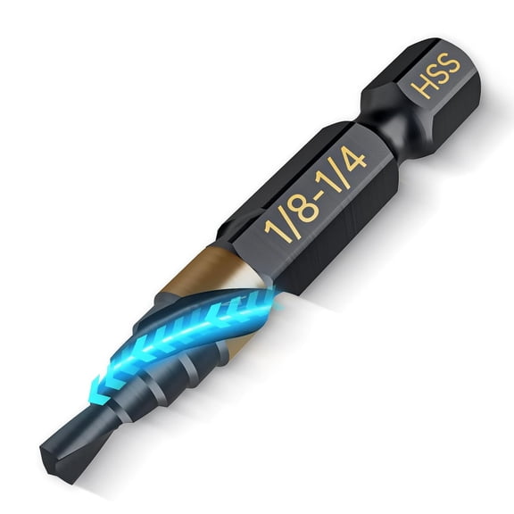 FRKSMD-Single Size Step Drill Bit 1/4", High Speed Steel Unibit Step Bit, 1/4" Hex Shank for Thin Metal, Wood, Plastic