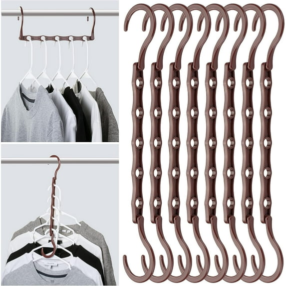 FRKSMD-Space Saving Hangers - 8 Pack Mahogany Color Space Saver Shirt Hangers