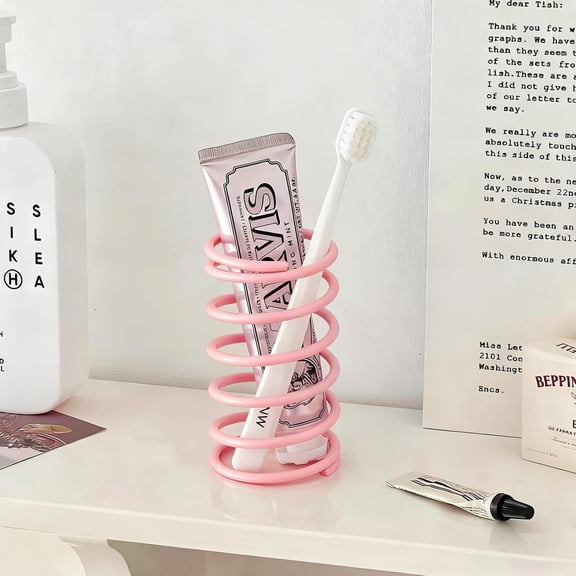 FRKSMD-Spring Toothbrush Holder, Stainless Steel Spring Shaped Desktop Toothbrush Holder, Multifunctional Pen Holder Makeup Brush Toothbrush Storage for Bathroom Tabletop Dressing Table and Sink (Pin