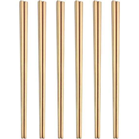 FRKSMD-Stainless Steel Chopsticks,Reusable ,Dishwasher Safe , Easy to Use(6 PCS,golden)