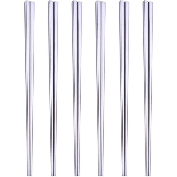 FRKSMD-Stainless Steel Chopsticks,Reusable ,Dishwasher Safe , Easy to Use(6 PCS,silver)