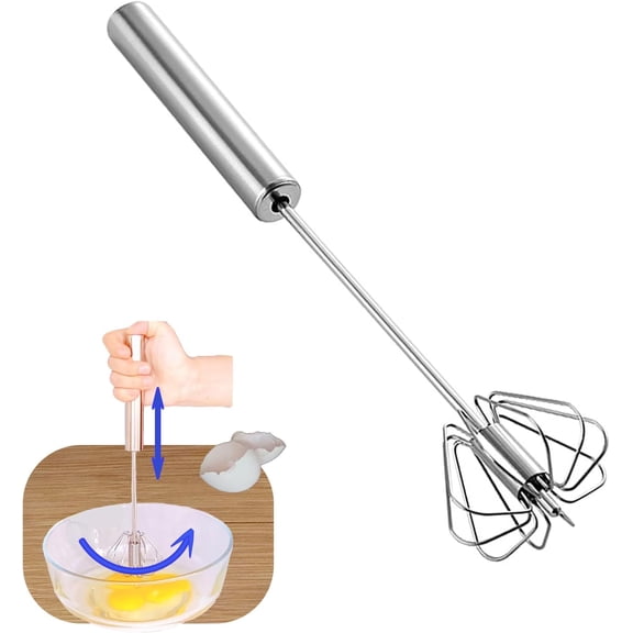FRKSMD-Stainless Steel Semi Automatic Whisk Egg Beater Whizzy Whisk, Hand Push Blender Kitchen Mixer Wisking Tool for Blending Cooking Gadgets(10in)