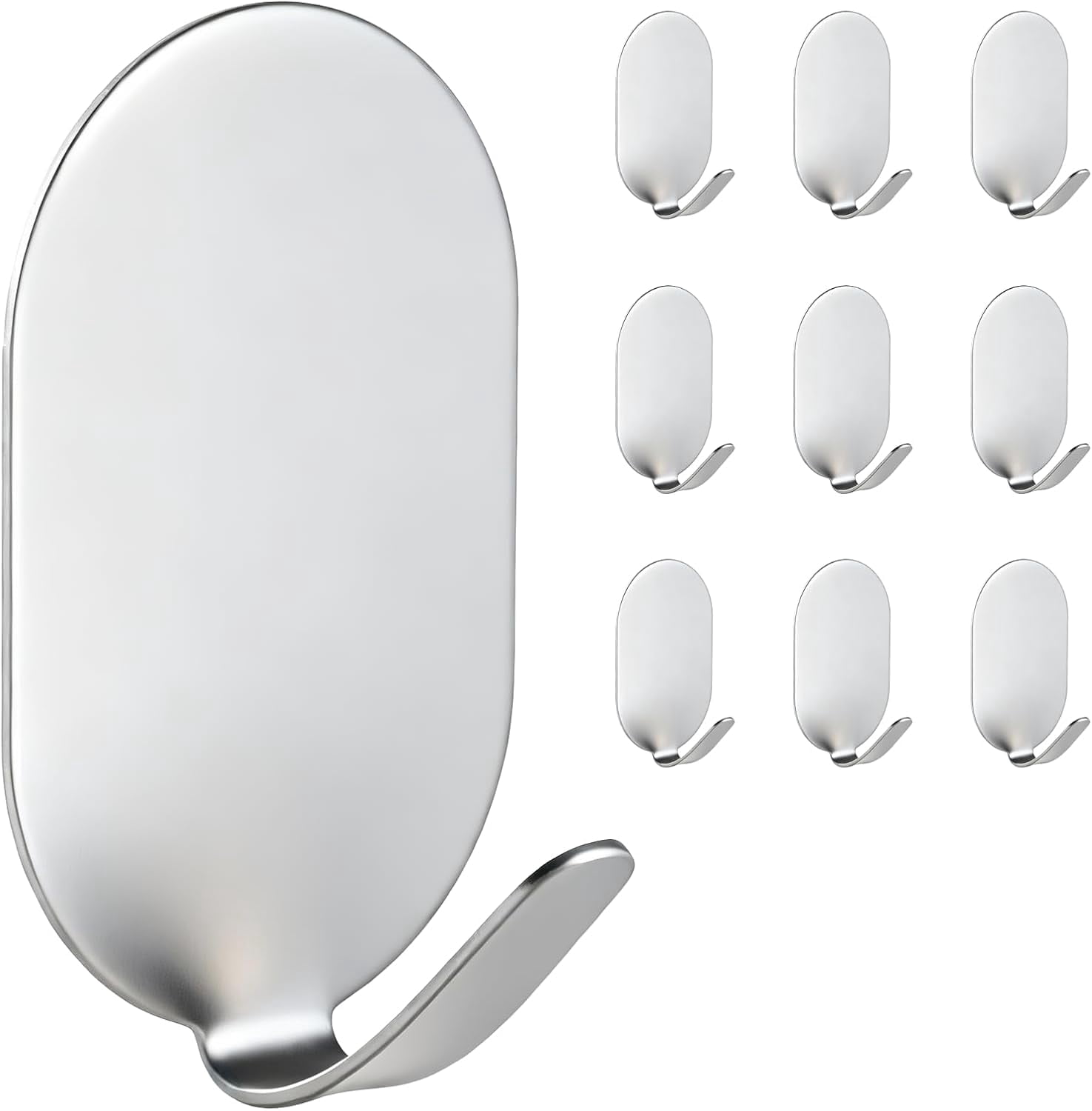 FRKSMD-Sticky Adhesive Hooks for Hanging, Key Hooks, Stainless Steel Wall Hooks, Command Hooks, Coat Hooks, Door Hooks, Towel Hanger, Metal Hook, Utility Hooks,Picture Hanger, Storage Hooks,10Pcs (Si