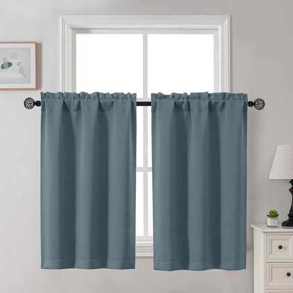 FRKSMD-Stone Blue Blackout Curtains for Bedroom 45 Inch Length, Room Darkening Window Treatments Short Curtains for Living Room, Thermal Insulated Tiers with Rod Pocket, 2 PCS, Each 30" Wx45 L