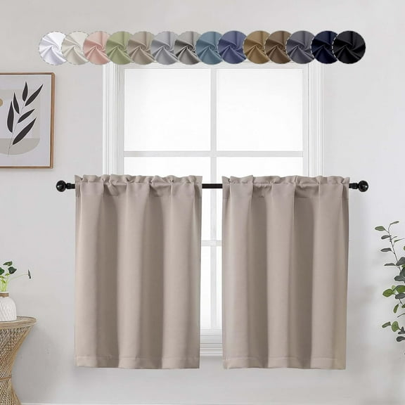 FRKSMD-Stone Kitchen Blackout Curtains 30 Inch Length Tier 2 Panels, Soft Solid Thermal Insulated Room Darkening Small Window Curtains for Bathroom Basement, Stone, 2PCS Each 30" Wx30 L