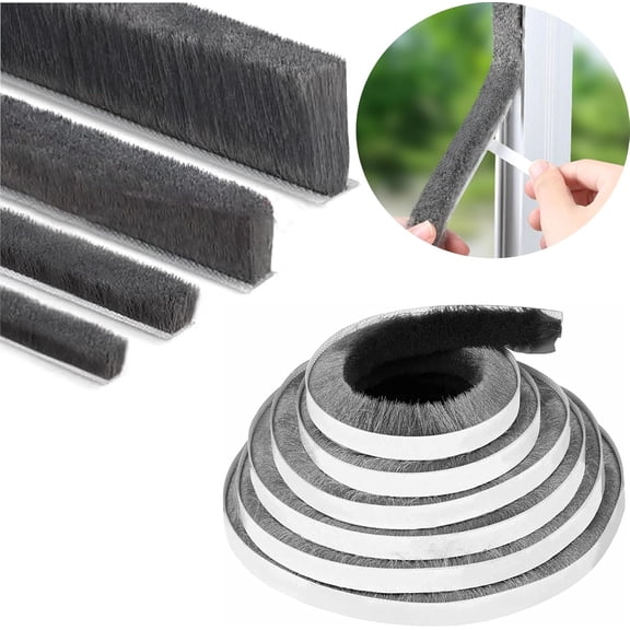 FRKSMD-Strong Adhesive Brush Weather Stripping for Sliding Windows and Door Frames - Seal Strip for Soundproofing, Dustproof, Waterproof, and Windproof Durable and Wear Resistant (0.2 in x 0.4 in x 3