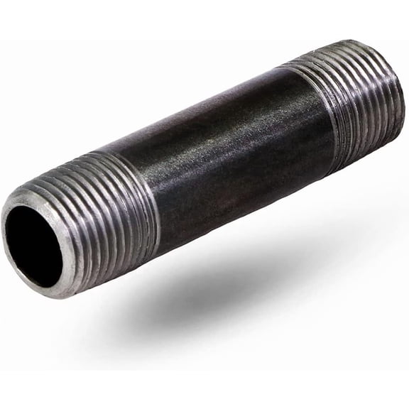 FRKSMD-SupplyGiant 3/8 x 4 Inch Black Steel Pipe, Heavy Duty Industrial Malleable Iron Pipes, Pre Cut Threaded Nipple Great For All DIY Furniture And Black Pipe Shelving