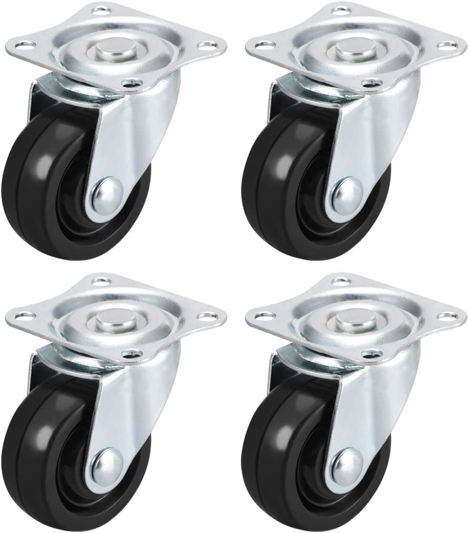 FRKSMD-Swivel Caster Wheels 1.5" Rubber with 360 Degree Top Plate 44LBS Capacity for Furniture Carts Workbench, Black, Pack of 4
