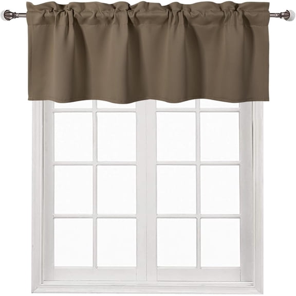 FRKSMD-Tan Valance for Kitchen Window Solid Rod Pocket Blackout Valance Curtains 52x14 inch Long, 1 Panel