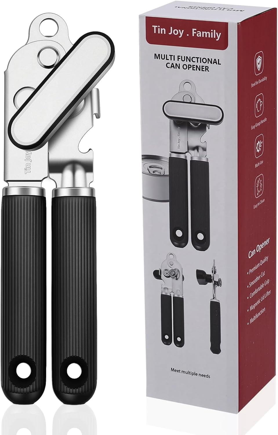FRKSMD-Tin Joy Family™ Stainless Steel Manual Can Opener – Easy Grip Ergonomic Dual-Magnetic Lid Holder, Rust-Resistant, Dishwasher Safe & No Sharp Edges for Elderly