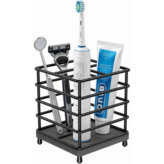 FRKSMD-Toothbrush Holders with Quick Drying MatBlack Toothbrush and Toothpaste Holder for BathroomUpgrade 3 Slots Openwork Design Bathroom Counter Organizer for Electric Toothbrush,Razor,