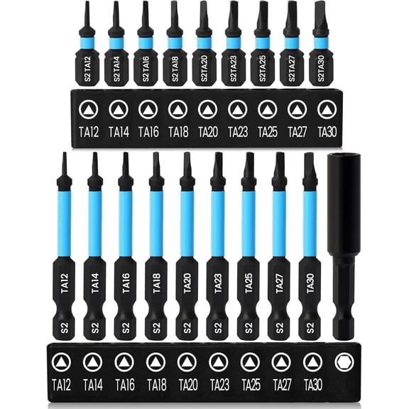 FRKSMD-Triangle Screwdriver Bits, 19Pcs Triangle Head Screwdriver Bit Set, 25mm&60mm S2 Steel Magnetic Screwdriver Bits, 1/4" Hex-Shank Security Triangular Bits with Bit Extension Holder