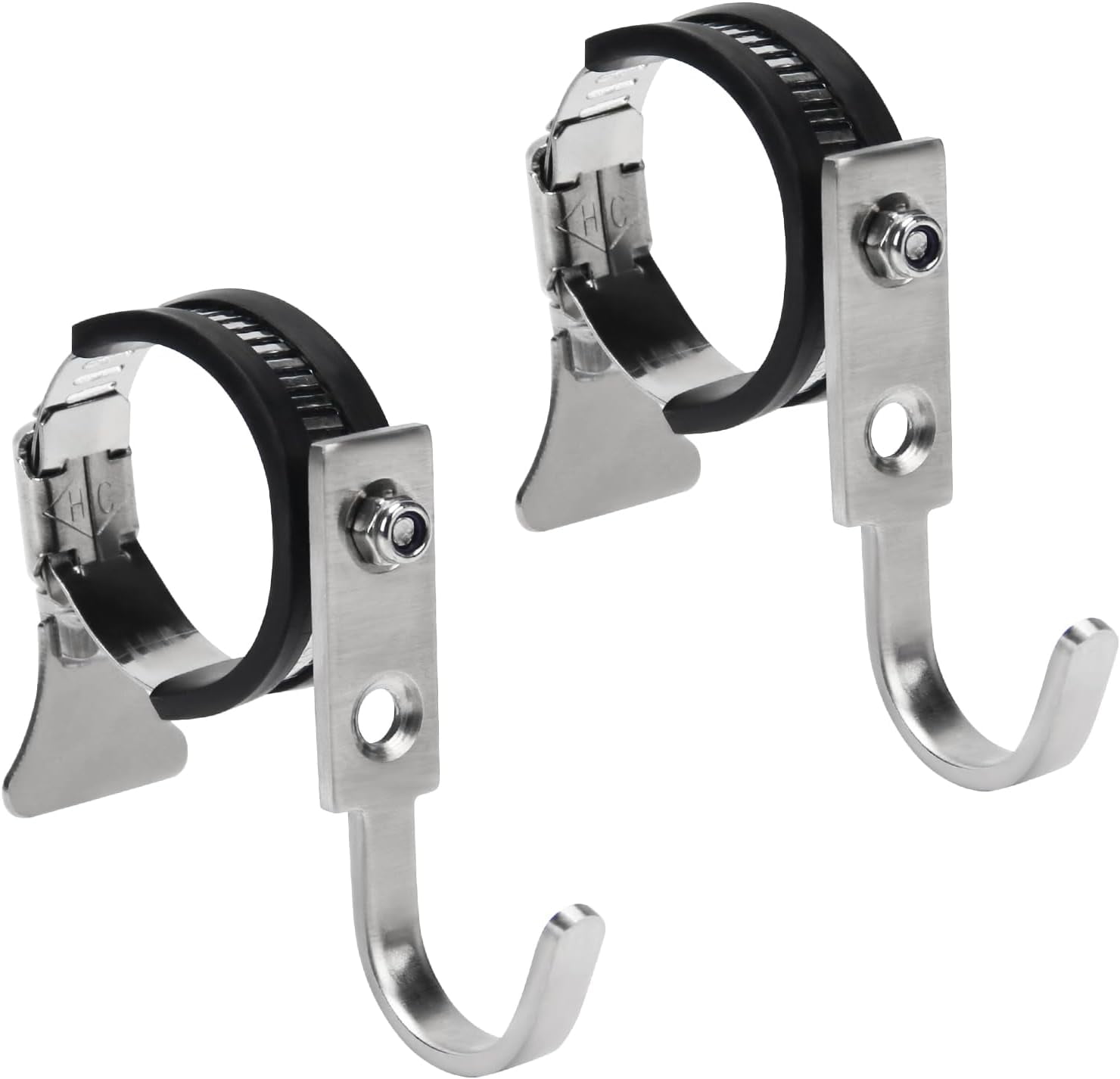 FRKSMD-Tube Rod Hooks,Stainless Steel Adjustable J Hook, for 0.83"-1.5" in (21-38mm) Inner Dia Adjustable Rod,Bathroom Wardrobe Pipe Hanger,Large Square Hooks (2 Pack)
