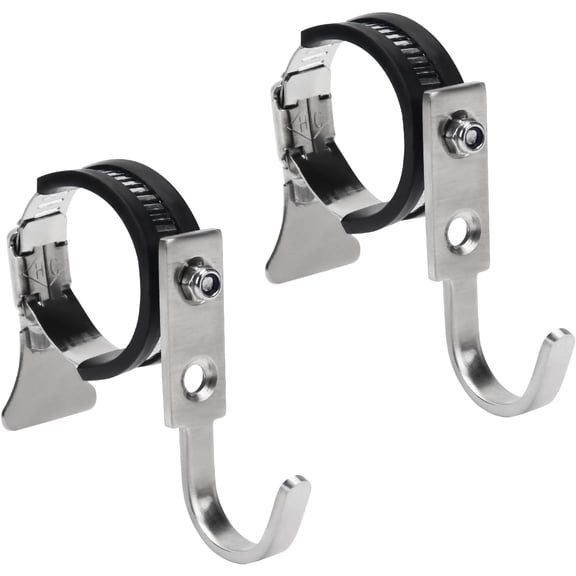 FRKSMD-Tube Rod Hooks,Stainless Steel Adjustable J Hook, for 0.83"-1.5" in (21-38mm) Inner Dia Adjustable Rod,Bathroom Wardrobe Pipe Hanger,Large Square Hooks (2 Pack)
