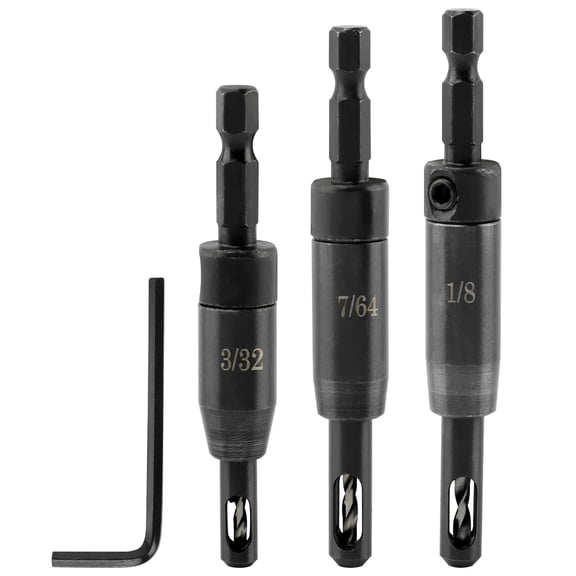FRKSMD-Upgraded Self Centering Drill Bit Set VIX Bit Set 3/32", 7/64", 1/8", 3Pcs CC2430 Self Centering Hinge for 1/4 in Clic-Change Hex Shank Drill
