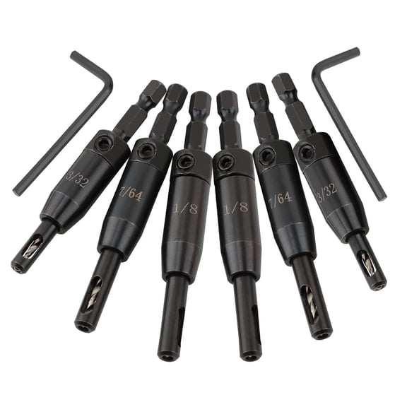 FRKSMD-Upgraded Self Centering Drill Bit Set Vix Bit Set 3/32", 7/64", 1/8", 6Pcs CC2430 Self Centering Hinge Drill Bit Set for 1/4 in Clic-Change Hex Shank Drill, #6 8 10, Drilling Holes & Installin