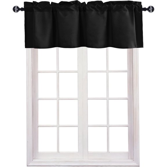 FRKSMD-Valance Curtains for Kitchen/Living Room/Basement/Bathroom Window, Thermal Insulated Short Rod Pocket Curtain Panels, Black, 36 x 16 Inches, 1 Panel