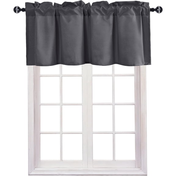 FRKSMD-Valance Curtains for Kitchen/Living Room/Basement/Bathroom Window, Thermal Insulated Short Rod Pocket Curtain Panels, Dark Grey, 52 x 18 Inches, 1 Panel