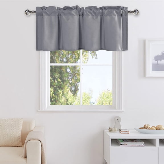 FRKSMD-Valance Curtains for Living Room, Kitchen Valance Solid Short Topper, Rod Pocket Bathroom/Basement Curtain for Windows, 1 Panel, 36 X 16 Inch, Grey