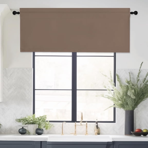FRKSMD-Valances for Windows, Small Blackout Valence Topper of Curtain Light Blocker Curtains for Basement Window, 166 Inch Length, Rod Pocket, 42" x 16", Cappuccino, 1 Panel