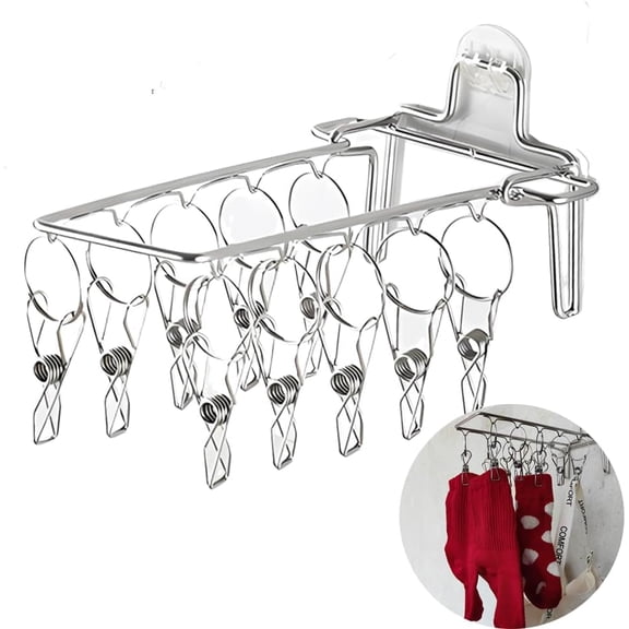 FRKSMD-Wall Hanging Folding Socks Clip, Bathroom Balcony Folding Clothes Hanger,Sock Hanger for Drying Towel Bra Underwear Sock Clip,10 Clips