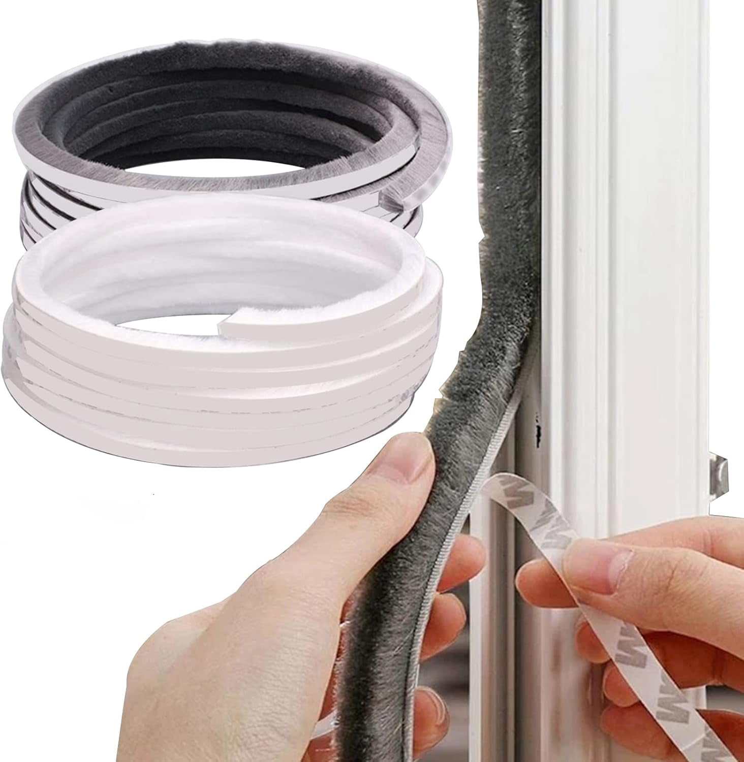 FRKSMD-Weather Stripping Brush, 32.8FT Pile Self Adhesive Weather Stripping, Weatherstrip Door Sweep Brush Seal Strip for Sliding Windows/Doors Frame Side (3/8 x 3/5 Inch (9 x 15 mm), Gray)