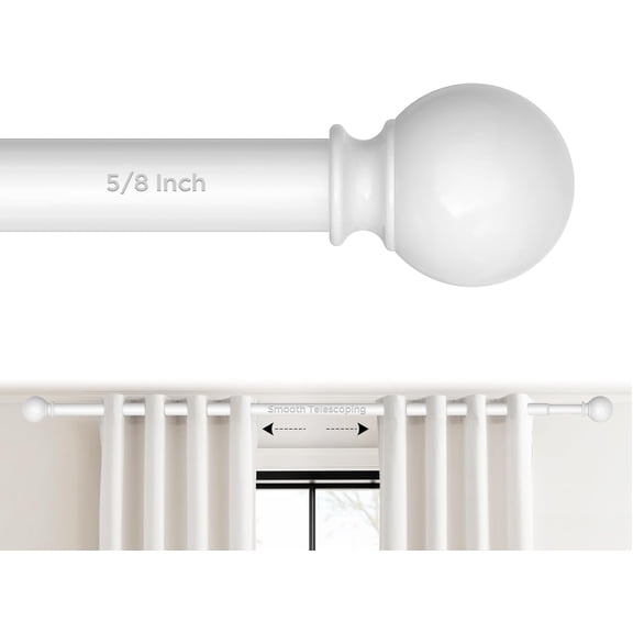 FRKSMD-White Curtain Rods 66 to 120 Inches(5.5-10 Feet),5/8 inch Splicing Drapery Rods,Small Curtain Rods Set,Size: 36''-120'', White