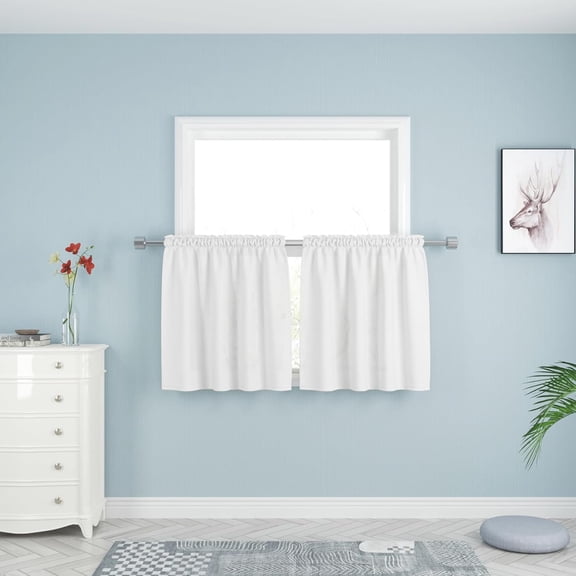 FRKSMD-White Kitchen Tier Curtains 30 inches Long Over Sink Privacy Linen Textured Cafe Curtains Short Caravan Bathroom Small Mini Basement Half Window Curtain Bedroom 2 Panels Rod Pocket