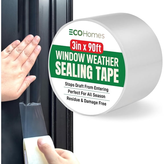 FRKSMD-Window Weather Sealing Tape | Winter Weather Stripping Tape to Block Cold Drafts Through Window Gaps and AC Units, Insulation Seal and Draft Blocker for Home (3 Inch by 90 FT, Clear)