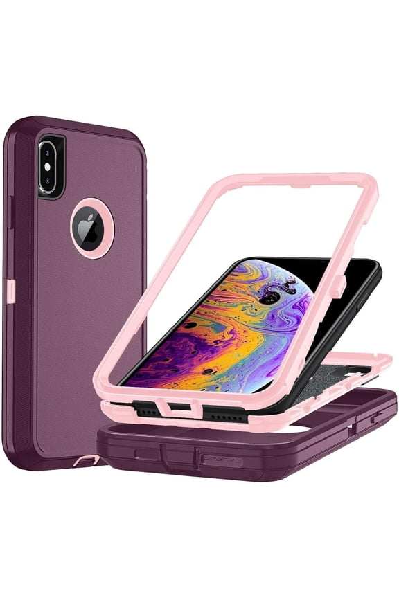 -for Apple iPhone Xs Max Case, Military Grade Drop Protection, Shockproof Dropproof Drop Proof 3-Layer Durable Phone Case for iPhone Xs Max RedPink