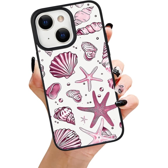 FRKSMD-for iPhone 14 Magnetic Case,Cute Coastal Beach Summer Pink Seashell Shell Aesthetics with Compatible with Magsafe for Women Girls Silicone Shockproof Case for iPhone 14-Pink