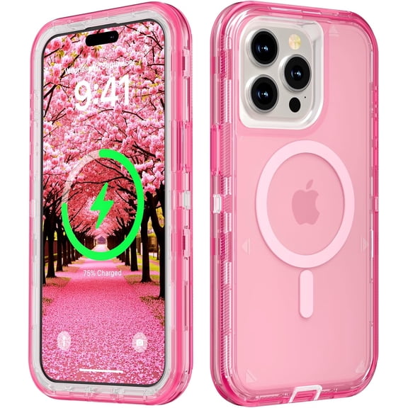 FRKSMD-for iPhone 15 Pro Max Case, Compatible with MagSafe, Heavy Duty Shockproof Protection Phone Cases, Anti-Drop, Dual Layer Transparent Magnetic Phone Case for iPhone 15 Pro Max, 6.7", Pink