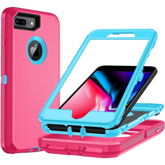 FRKSMD-for iPhone 7/8 Plus Phone Case iPhone,iPhone 8 Plus Protective Case&7 Plus Heavy Duty Protection Phone Cover,Shockproof DustProof Dropproof 3-Layer Case for iPhone 8+/7+ PinkBlue