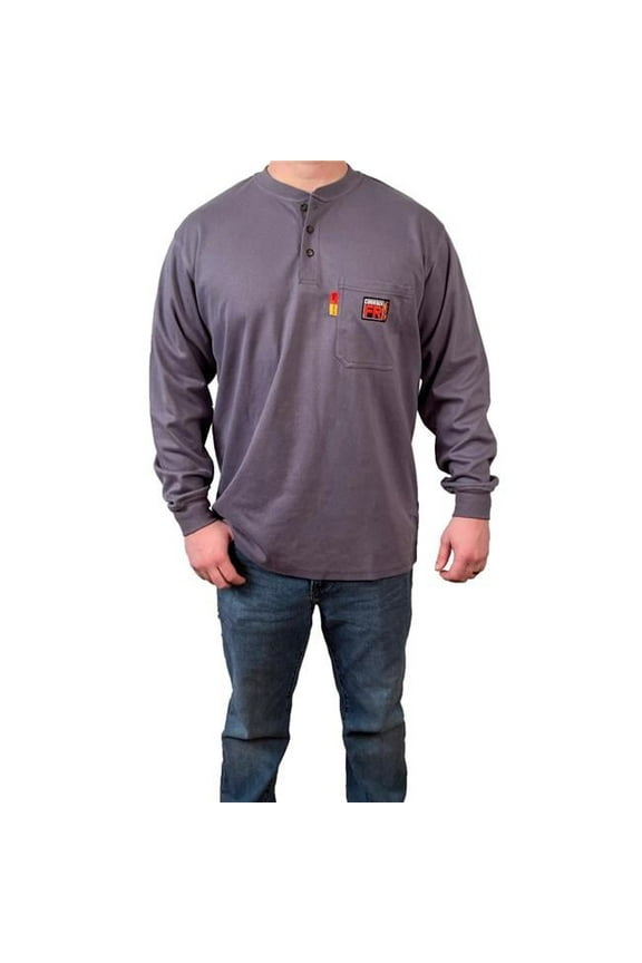 FRKnitex-FR Treated 100 Percent Cotton Long Sleeve Flame Resistant Henley Shirt, Grey - Extra Large