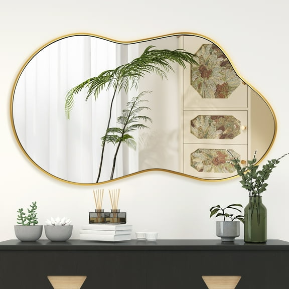 FRMALL 24"x36" Irregular Wall Mirror Gold Mirror Cloud Shaped
