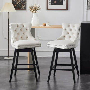 FRMALL 26" Swivel Bar Stools Counter Height Chairs Velvet Upholstered Set of 2, Beige