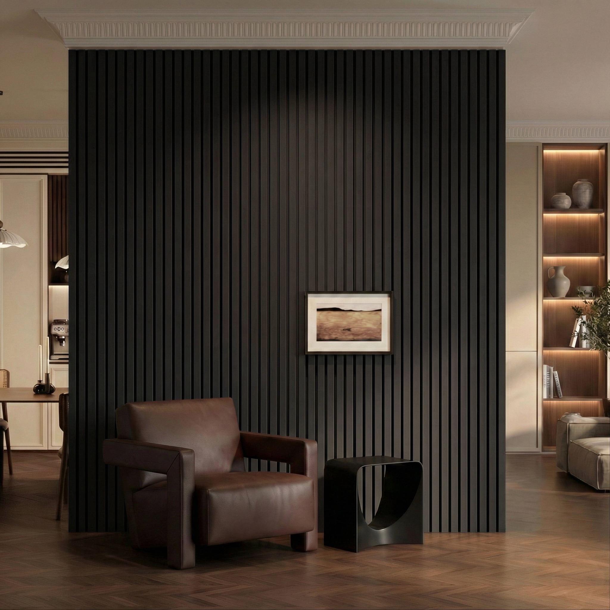FRMALL Acoustic Wood Slat Wall Panels, 4-Pack, 47" x 24" Soundproof 3D Accent Wall Panels for Interior Decor, Black