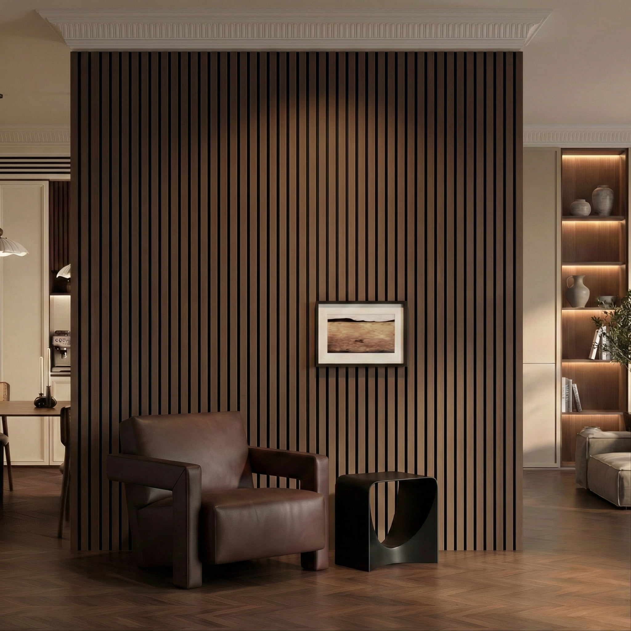 FRMALL Acoustic Wood Slat Wall Panels, 4-Pack, 47" x 24" Soundproof 3D Accent Wall Panels for Interior Decor, Walnut